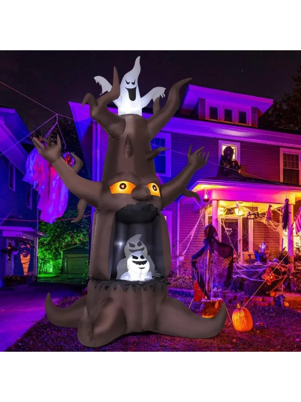9 FT Inflatable Halloween Dead Tree & Ghost Yard Decor with LED Lights - Scary